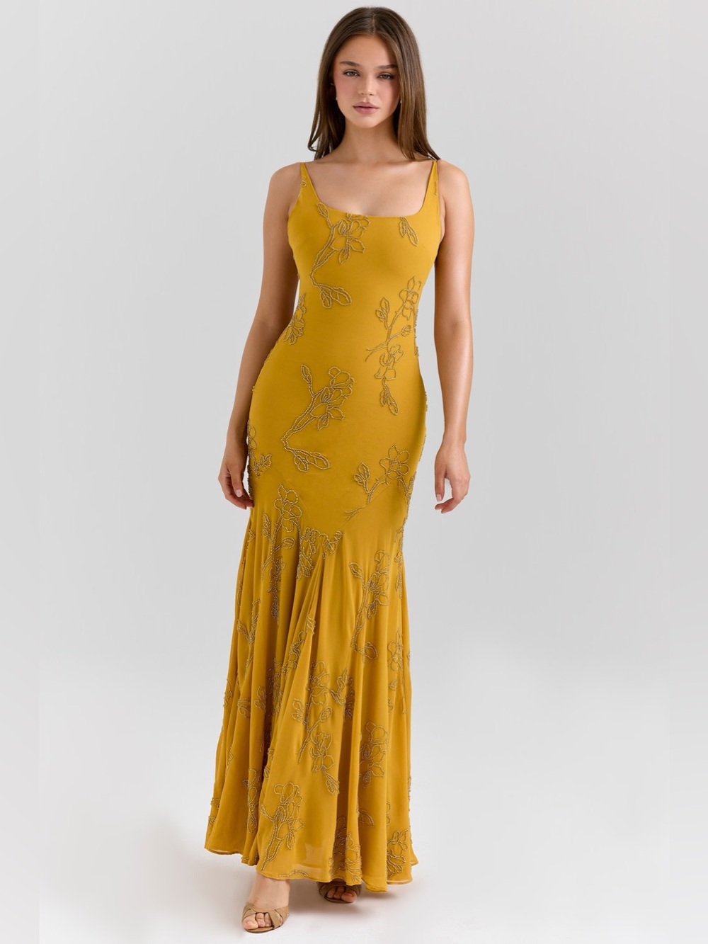HOUSE OF CB 'Rosalia' Gold Embellished Hand Beaded Maxi Dress NWOT